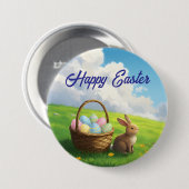 Peaceful Easter Spring Meadow Bunny & Egg Basket Ronde Button 7,6 Cm (Voorkant /achterkant)