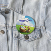 Peaceful Easter Spring Meadow Bunny & Egg Basket Ronde Button 7,6 Cm (In situ)