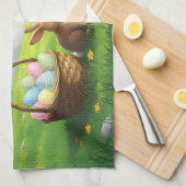 Peaceful Easter Spring Meadow Bunny & Egg Basket Theedoek (Quarter Fold)