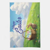 Peaceful Easter Spring Meadow Bunny & Egg Basket Theedoek (Verticaal)