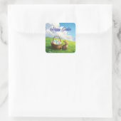 Peaceful Easter Spring Meadow Bunny & Egg Basket Vierkante Sticker (Tas)