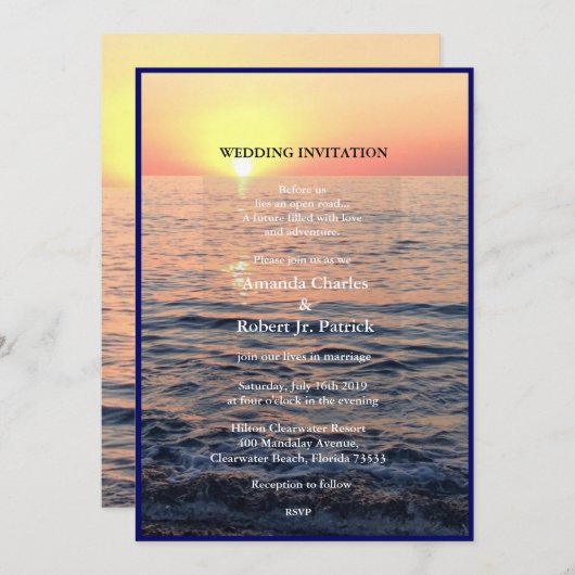 Peaceful Elegant Beach Sunset Weduwuitnodiging Kaart (Voorkant / Achterkant)