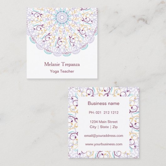 Peaceful flower Mandala yoga meditatie Vierkante Visitekaartje (Voorkant / Achterkant)