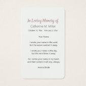 Peaceful Forest Waterfall Funeral Memorial Visitekaartje (Achterkant)