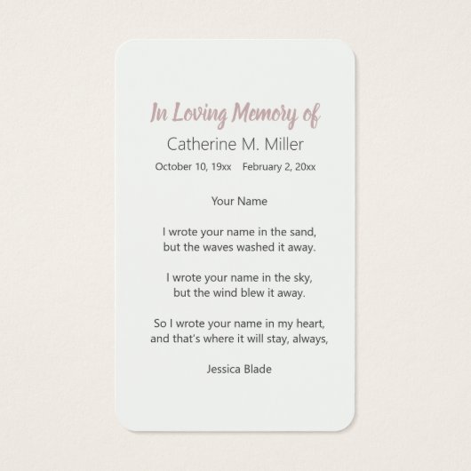 Peaceful Forest Waterfall Funeral Memorial Visitekaartje (Achterkant)