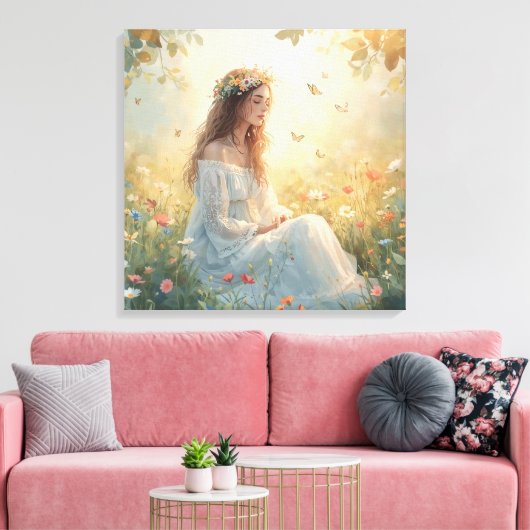 Peaceful Girl in Garden Canvas Print – Soft Nature (Insitu (Woonkamer))
