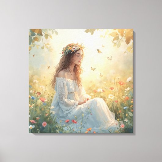 Peaceful Girl in Garden Canvas Print – Soft Nature (Voorkant)