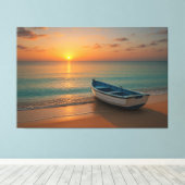 Peaceful Golden Sunset with Boat on Beach Canvas Afdruk (Insitu (Houten vloer))