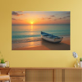 Peaceful Golden Sunset with Boat on Beach Canvas Afdruk (Insitu (Woonkamer))
