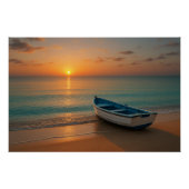 Peaceful Golden Sunset with Boat on Beach Poster (Voorkant)