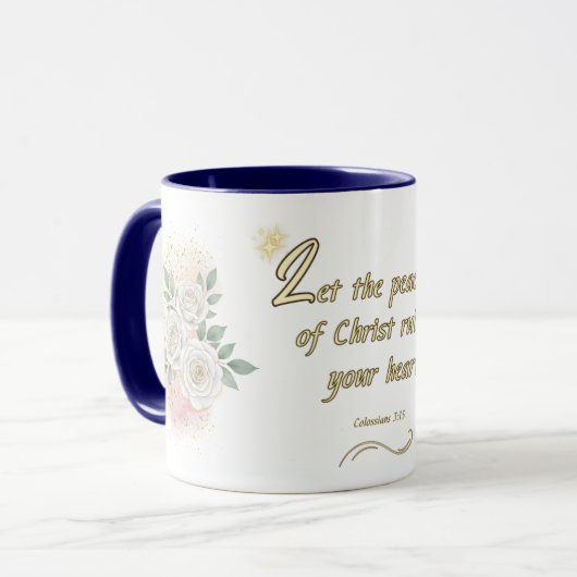 Peaceful Hearts Mug Colossians 3:15 Mok (Voorkant links)