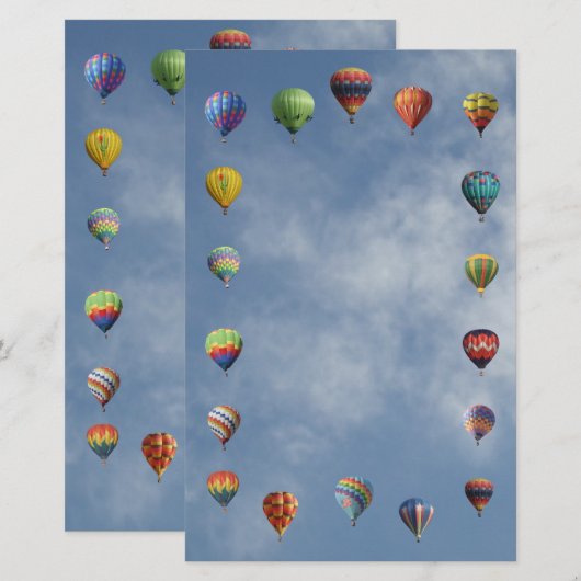 Peaceful Hot Air-ballonnen Border Blue Cloudy Sky Briefpapier (Voorkant / Achterkant)
