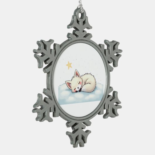Peaceful Kawaii Arctic Fox Starry Night Winter Tin Sneeuwvlok Ornament (Links)