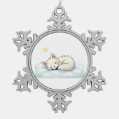 Peaceful Kawaii Arctic Fox Starry Night Winter Tin Sneeuwvlok Ornament (Voorkant)