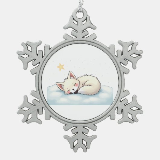 Peaceful Kawaii Arctic Fox Starry Night Winter Tin Sneeuwvlok Ornament (Voorkant)