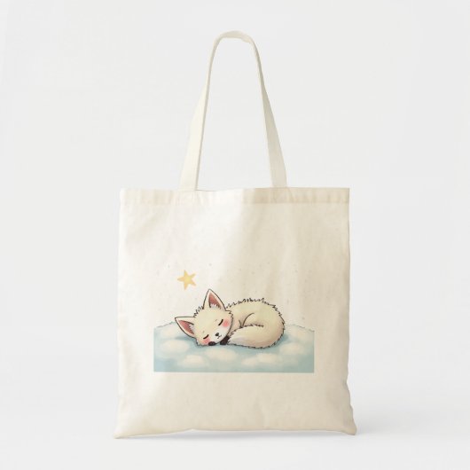 Peaceful Kawaii Arctic Fox Starry Night Winter Tote Bag (Voorkant)