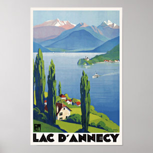 Peaceful Lake Annecy  Retro Frankrijk Reis Poster