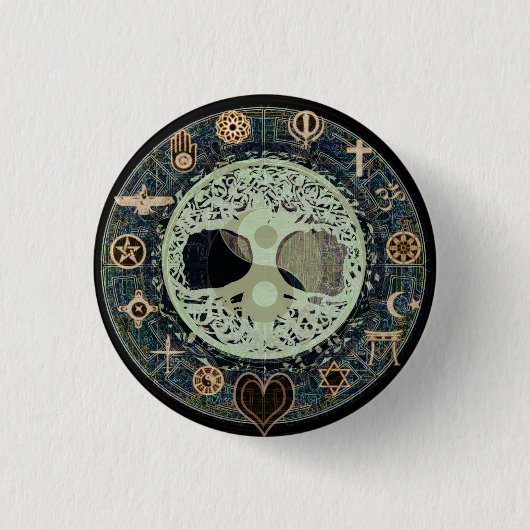 Peaceful Living Retro Yin Yang met boom of Life Ronde Button 3,2 Cm (Voorkant)