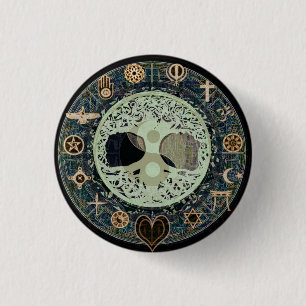 Peaceful Living Retro Yin Yang met boom of Life Ronde Button 3,2 Cm