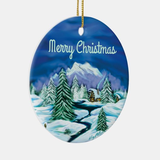 Peaceful Log Cabin Keramisch Ornament (Rechts)