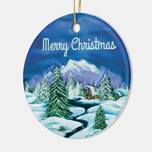 Peaceful Log Cabin Keramisch Ornament (Links)