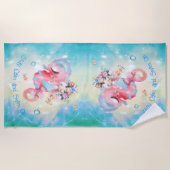Peaceful Mermaid on Pink Seahorse Beach Towel Strandlaken (Voorkant)