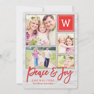 Peaceful Monogram Holiday Photo Collage Card Feestdagenkaart