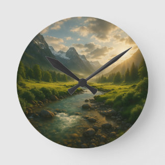 Peaceful Mountain River Landscape Nature Clock Ronde Klok