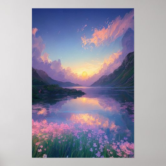 Peaceful Mountain Sunset Poster (Voorkant)