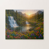 Peaceful Mountain Waterfall Puzzle with Sunrise  Legpuzzel (Horizontaal)