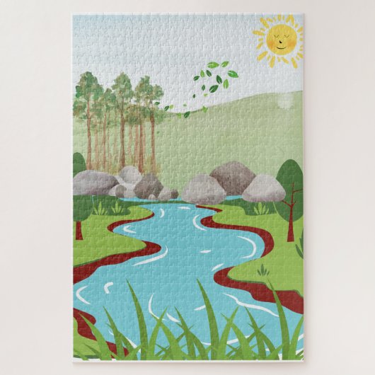 Peaceful Nature River Puzzle – Whimsical Landscape Legpuzzel (Verticaal)