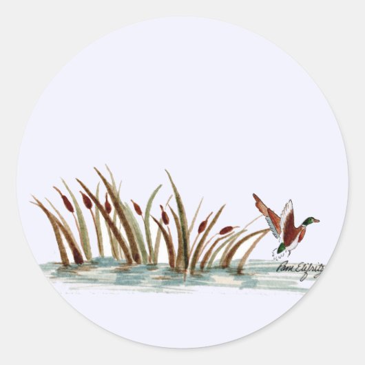 Peaceful Natuur Mallard Duck Scene Ronde Sticker (Voorkant)