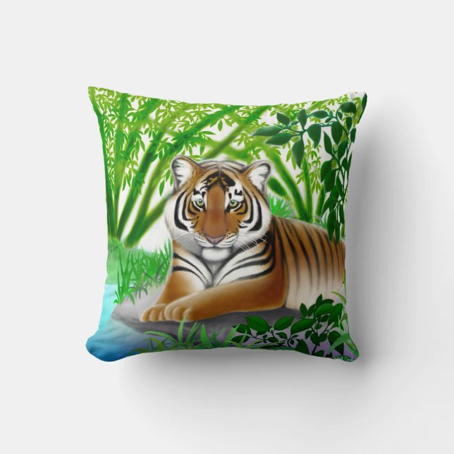 Peaceful Oerwoud Tiger Pillow Kussen (Voorkant)