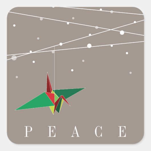 Peaceful Origami Paper Crane Fairy Lights Holiday Vierkante Sticker (Voorkant)