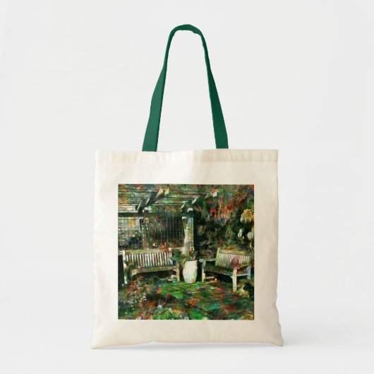 Peaceful Painterly Patio met Bench Tote Bag (Voorkant)