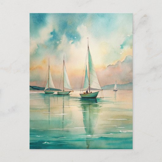 Peaceful Pastel Sailboats Nautical Marine Art Briefkaart (Voorkant)