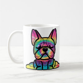 Peaceful Paws: Yoga Bulldog in Tie Dye Kleuren Koffiemok
