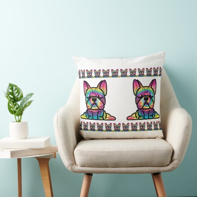 Peaceful Paws: Yoga Bulldog in Tie Dye Kleuren Kussen (Stoel)
