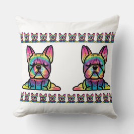 Peaceful Paws: Yoga Bulldog in Tie Dye Kleuren Kussen