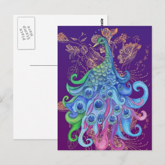 Peaceful Peacock Holiday Greeting Cards Briefkaart (Voorkant / Achterkant)