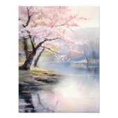 Peaceful Pink Cherry Blossoms bij het water Foto Afdruk (Voorkant)
