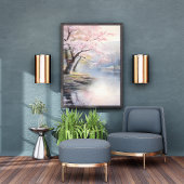 Peaceful Pink Cherry Blossoms bij het water Foto Afdruk