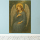 Peaceful Prayer Angel – Golden Halo White Wing Gua Canvas Afdruk (Insitu (Houten vloer))