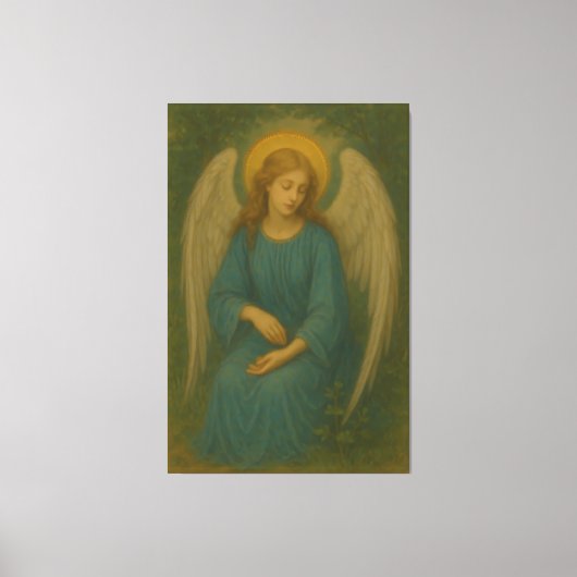 Peaceful Prayer Angel – Golden Halo White Wing Gua Canvas Afdruk (Voorkant)