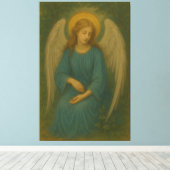 Peaceful Prayer Angel – Golden Halo White Wing Gua Canvas Afdruk (Insitu (Houten vloer))