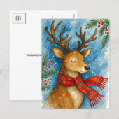 Peaceful Reindeer Red Scarf Christmas Postcard Feestdagenkaart (Voorkant / Achterkant)