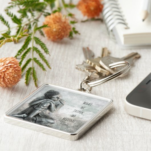 Peaceful Resting Silver Buddha Wisdom Quote Sleutelhanger (Zijkant)