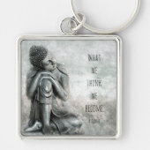 Peaceful Resting Silver Buddha Wisdom Quote Sleutelhanger (Voorkant)
