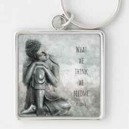 Peaceful Resting Silver Buddha Wisdom Quote Sleutelhanger