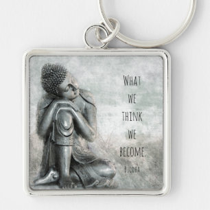 Peaceful Resting Silver Buddha Wisdom Quote Sleutelhanger